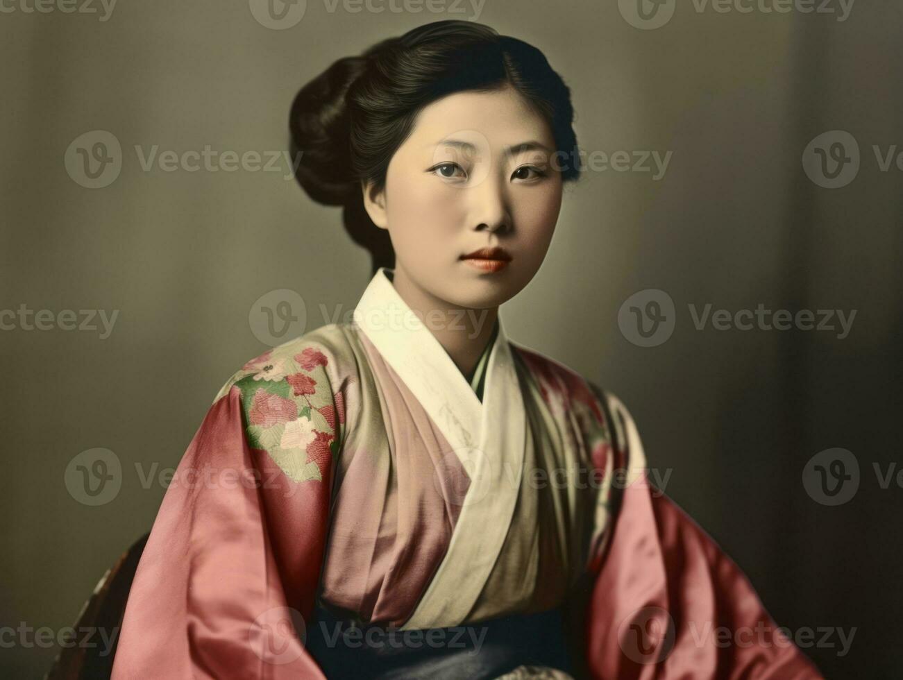 An old colored photograph of a asian woman from the early 1900s AI Generative photo