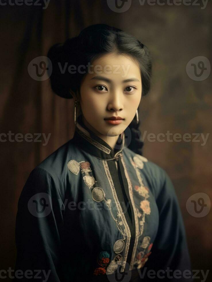 An old colored photograph of a asian woman from the early 1900s AI Generative photo