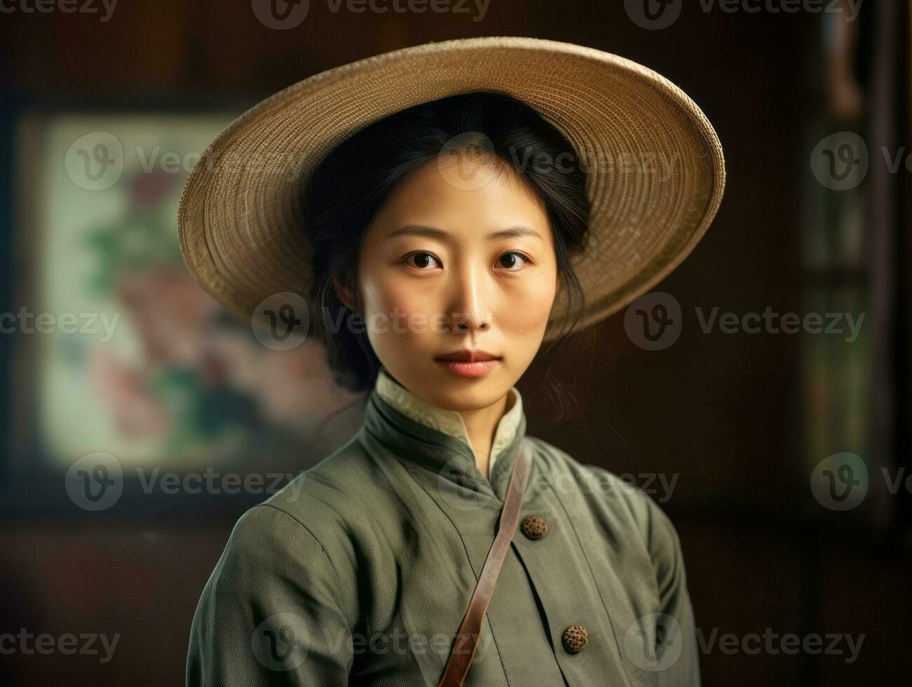 An old colored photograph of a asian woman from the early 1900s AI Generative photo