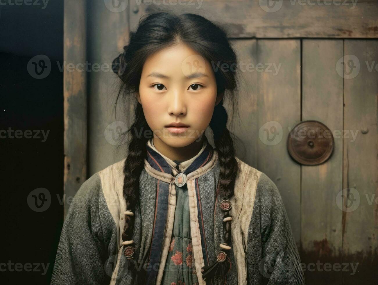 An old colored photograph of a asian woman from the early 1900s AI Generative photo