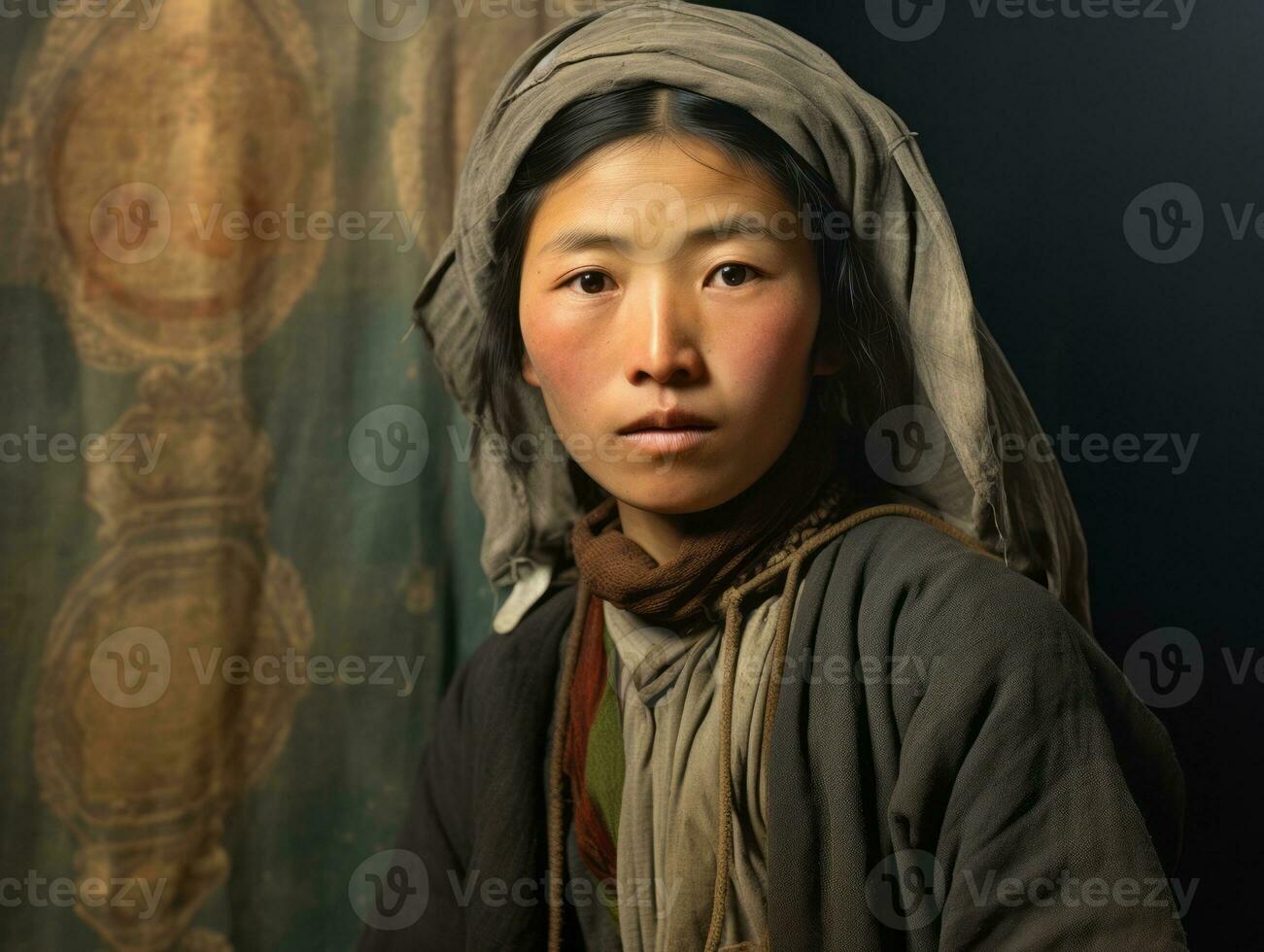 An old colored photograph of a asian woman from the early 1900s AI Generative photo