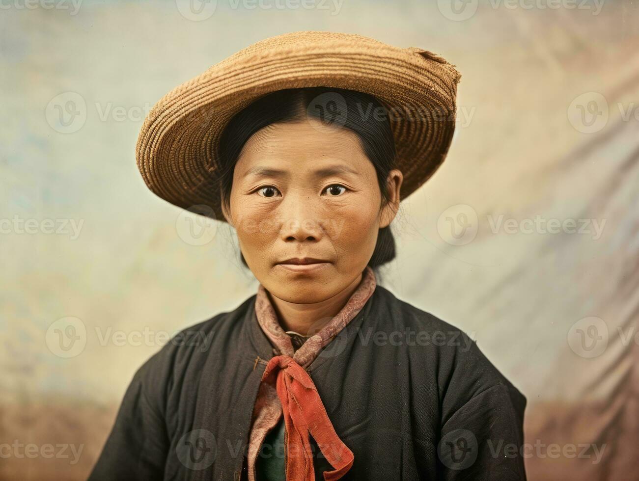 An old colored photograph of a asian woman from the early 1900s AI Generative photo