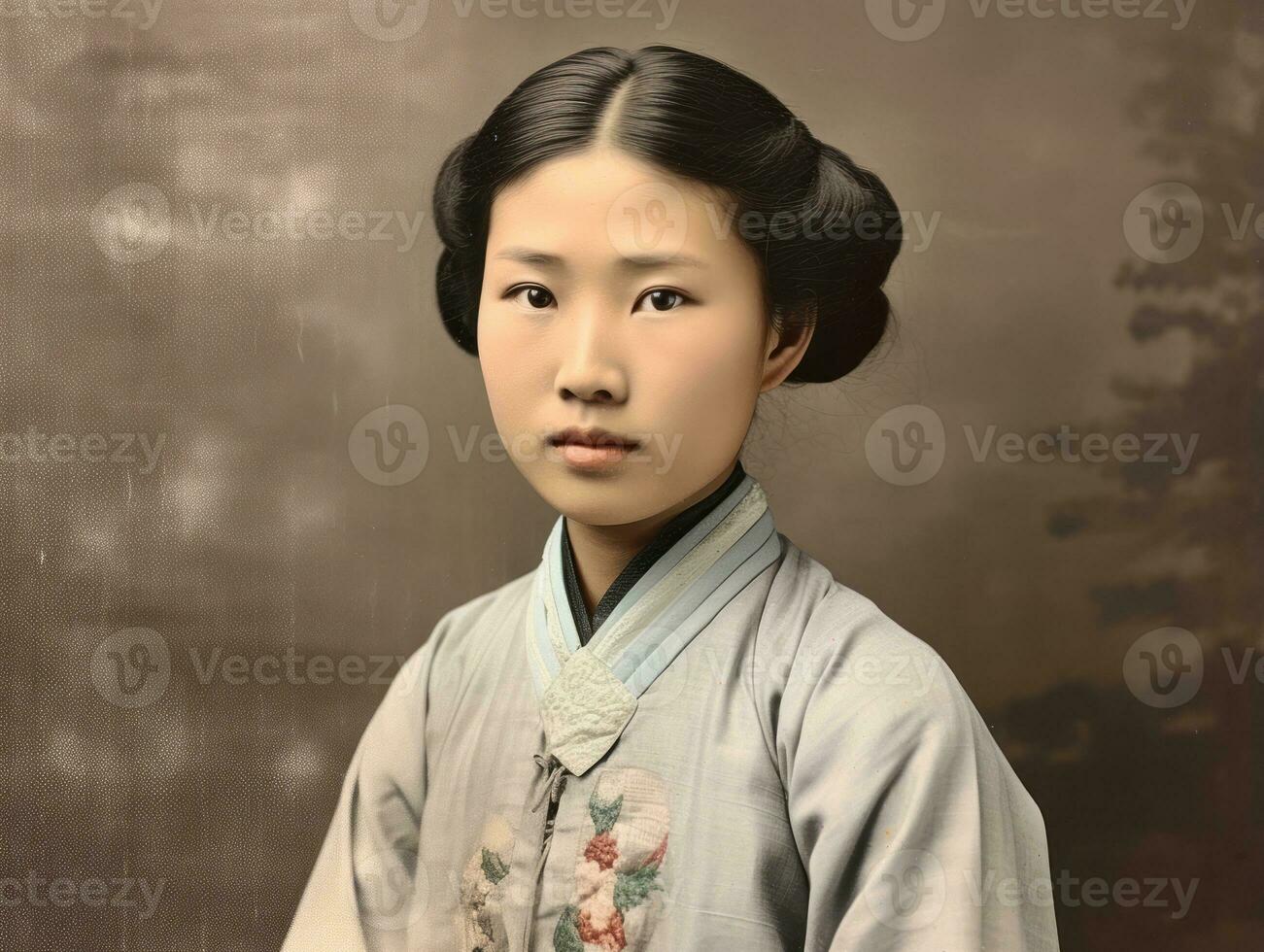 An old colored photograph of a asian woman from the early 1900s AI Generative photo