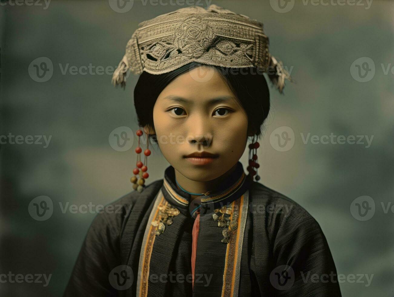 An old colored photograph of a asian woman from the early 1900s AI Generative photo