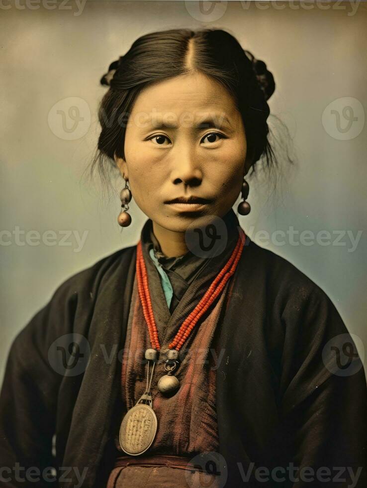 An old colored photograph of a asian woman from the early 1900s AI Generative photo