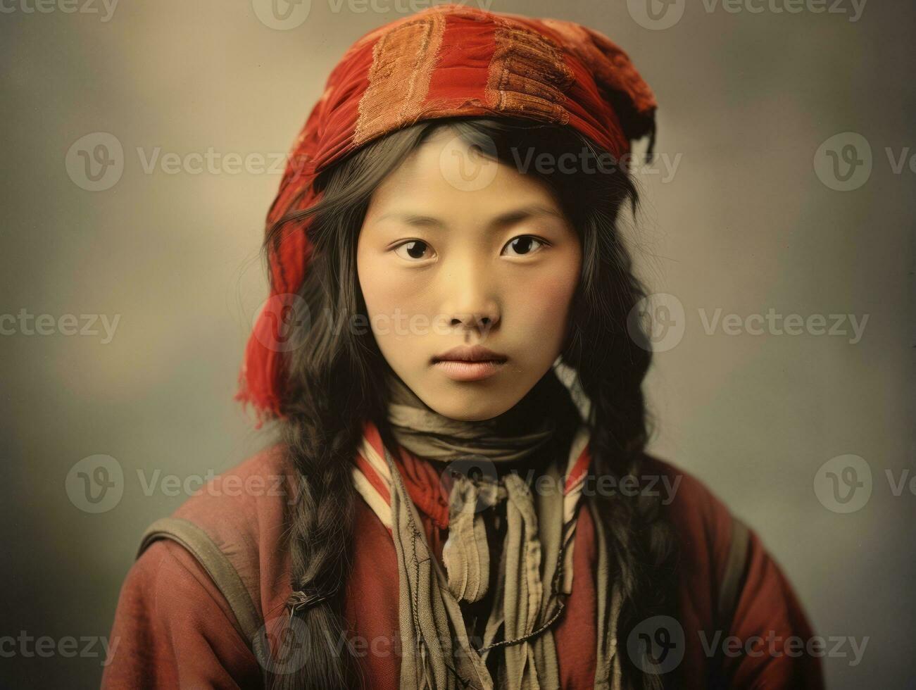 An old colored photograph of a asian woman from the early 1900s AI Generative photo