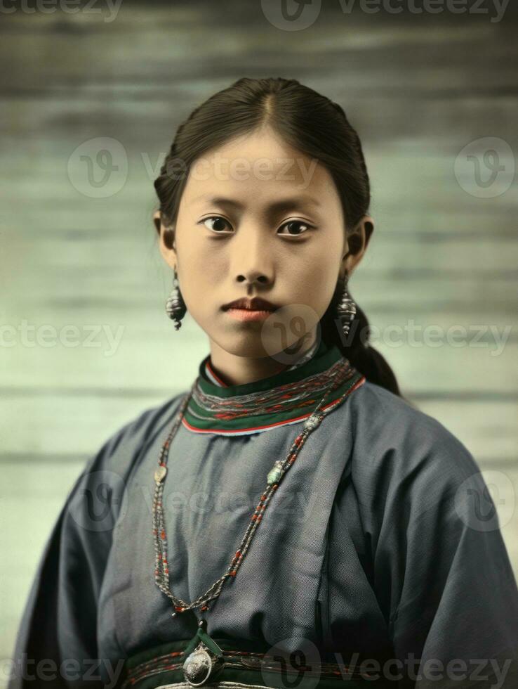 An old colored photograph of a asian woman from the early 1900s AI Generative photo