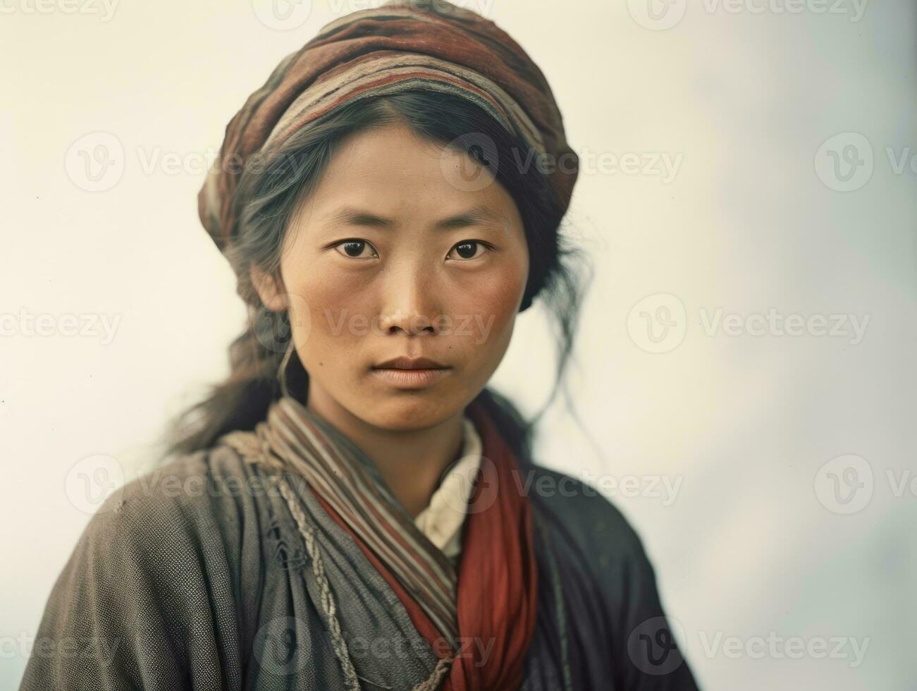 An old colored photograph of a asian woman from the early 1900s AI Generative photo