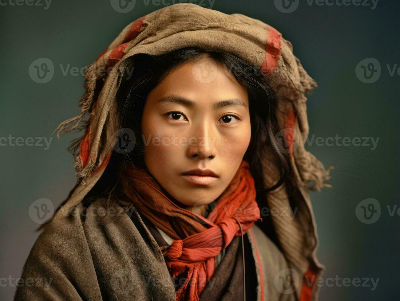 An old colored photograph of a asian woman from the early 1900s AI Generative photo