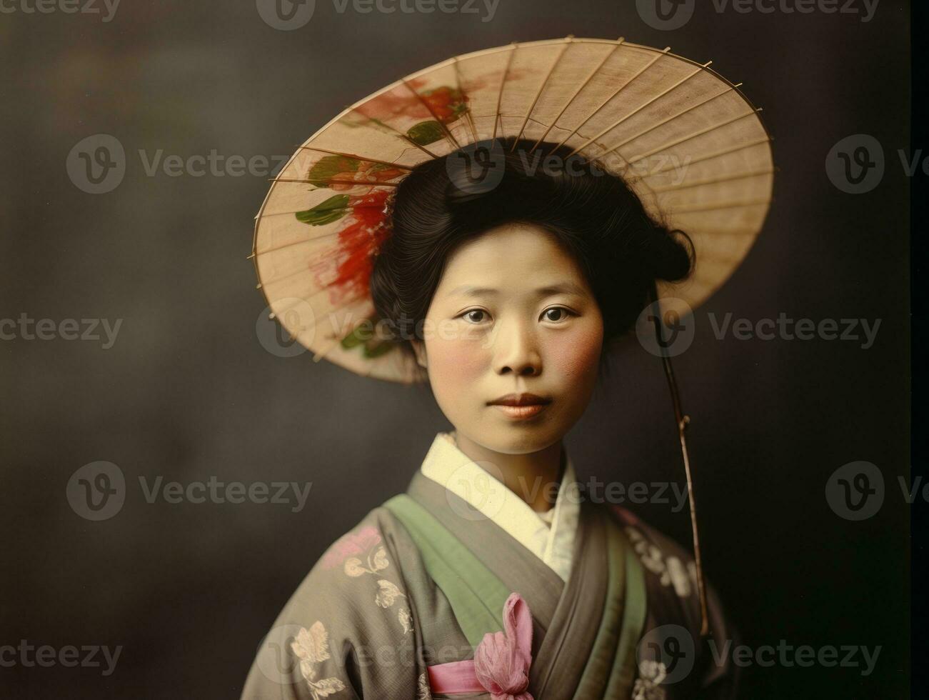 An old colored photograph of a asian woman from the early 1900s AI Generative photo