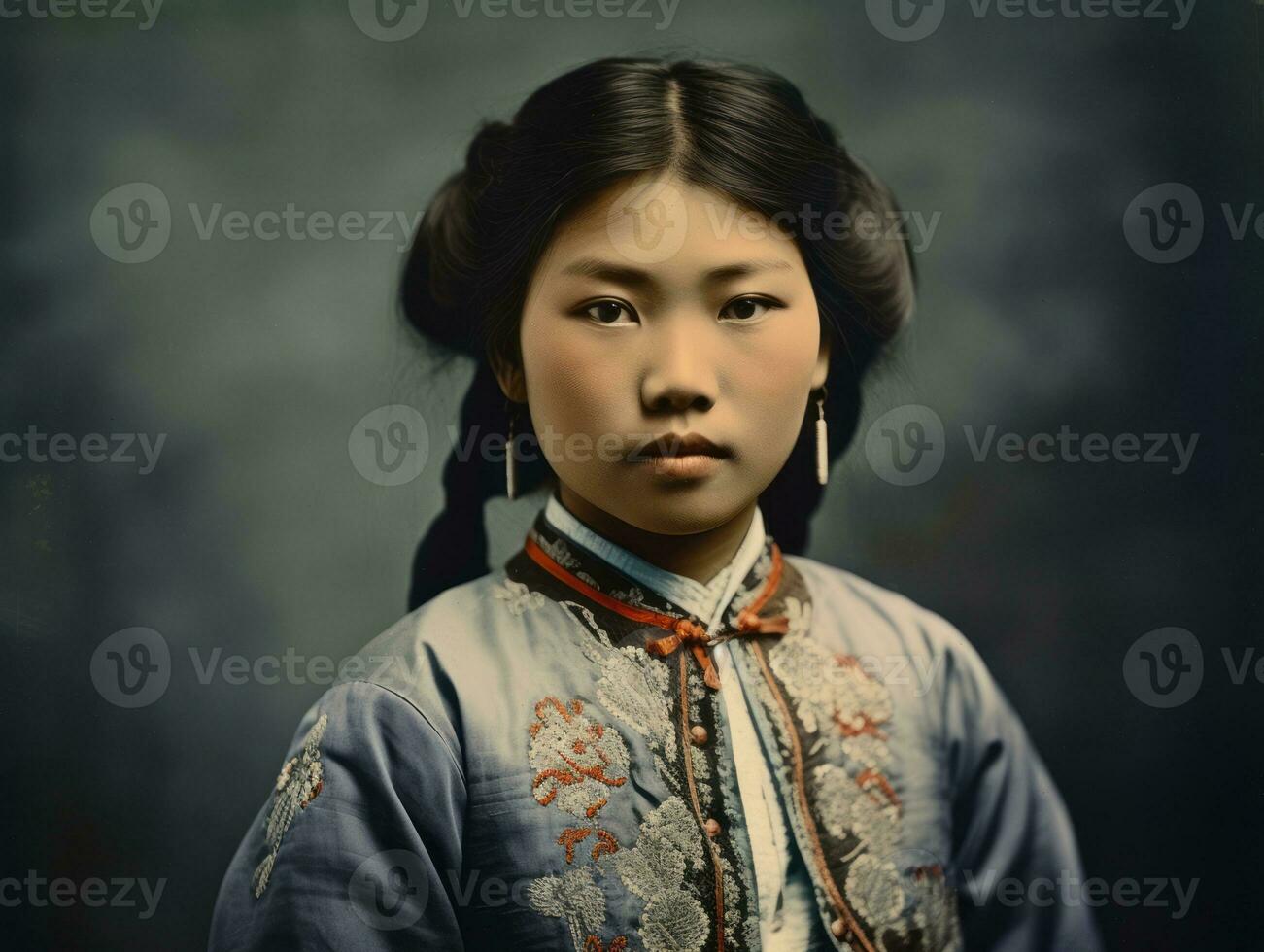 An old colored photograph of a asian woman from the early 1900s AI Generative photo