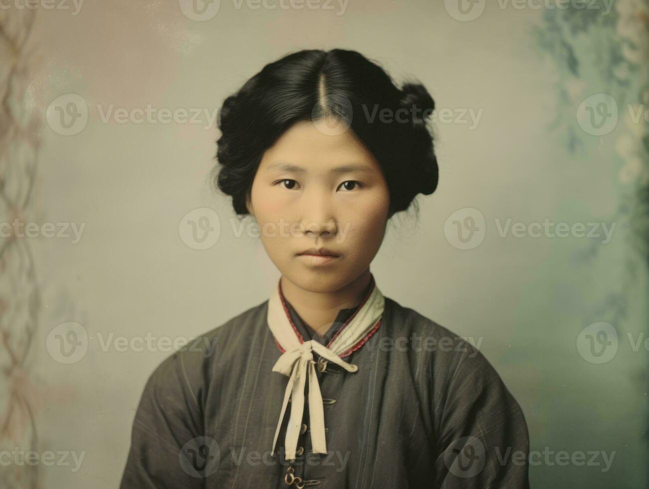 An old colored photograph of a asian woman from the early 1900s AI Generative photo
