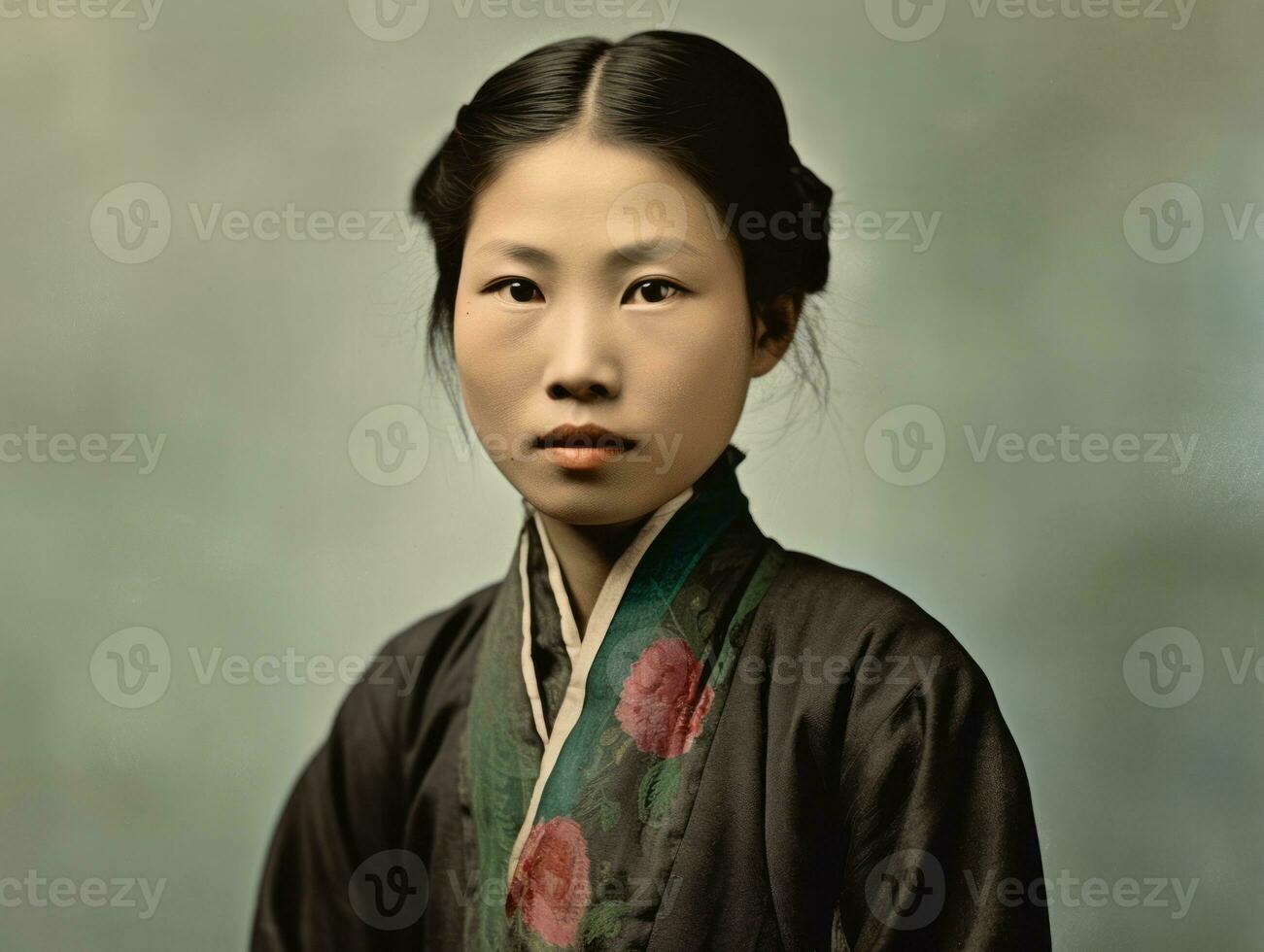 An old colored photograph of a asian woman from the early 1900s AI Generative photo