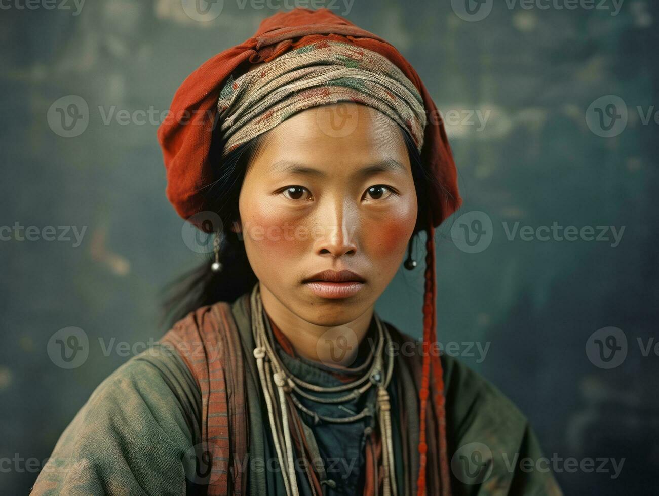 An old colored photograph of a asian woman from the early 1900s AI Generative photo