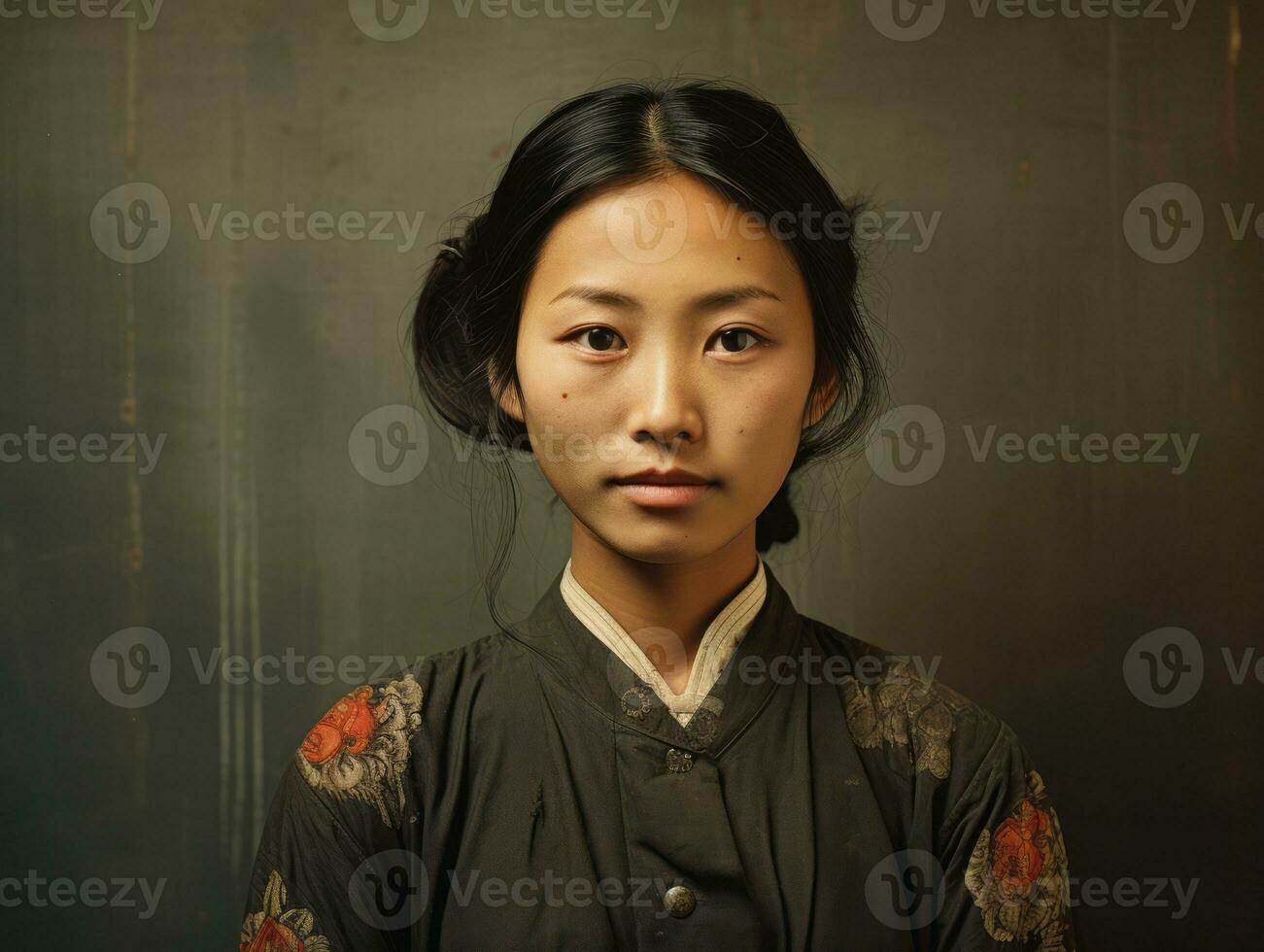 An old colored photograph of a asian woman from the early 1900s AI Generative photo