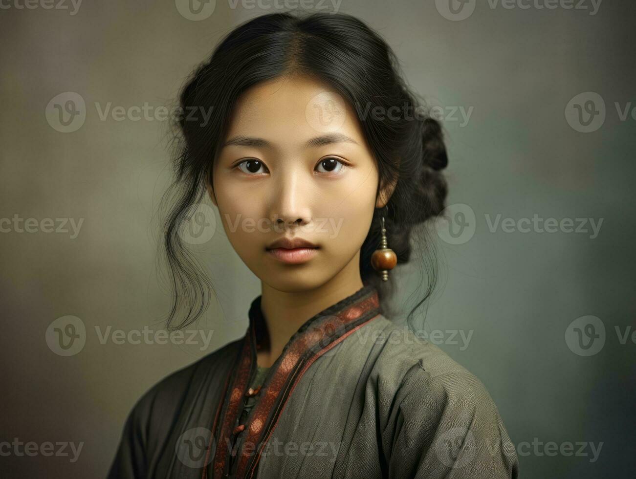 An old colored photograph of a asian woman from the early 1900s AI Generative photo