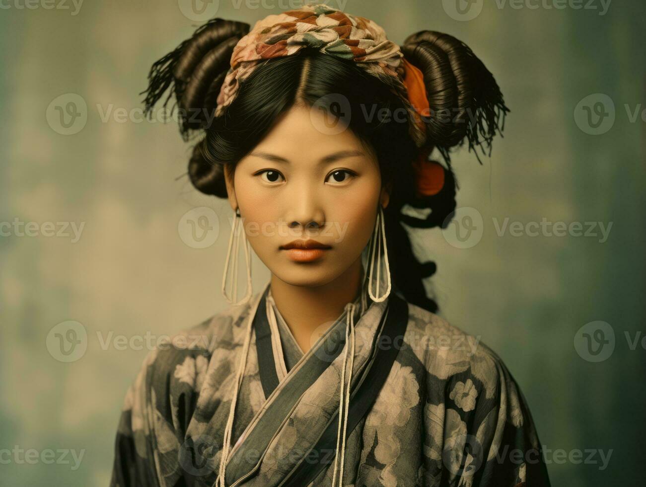 An old colored photograph of a asian woman from the early 1900s AI Generative photo