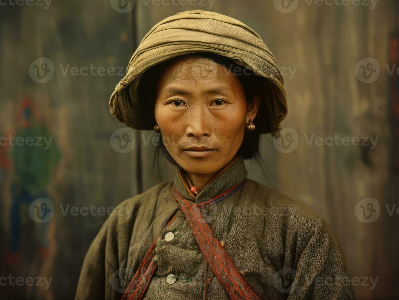 An old colored photograph of a asian woman from the early 1900s AI Generative photo