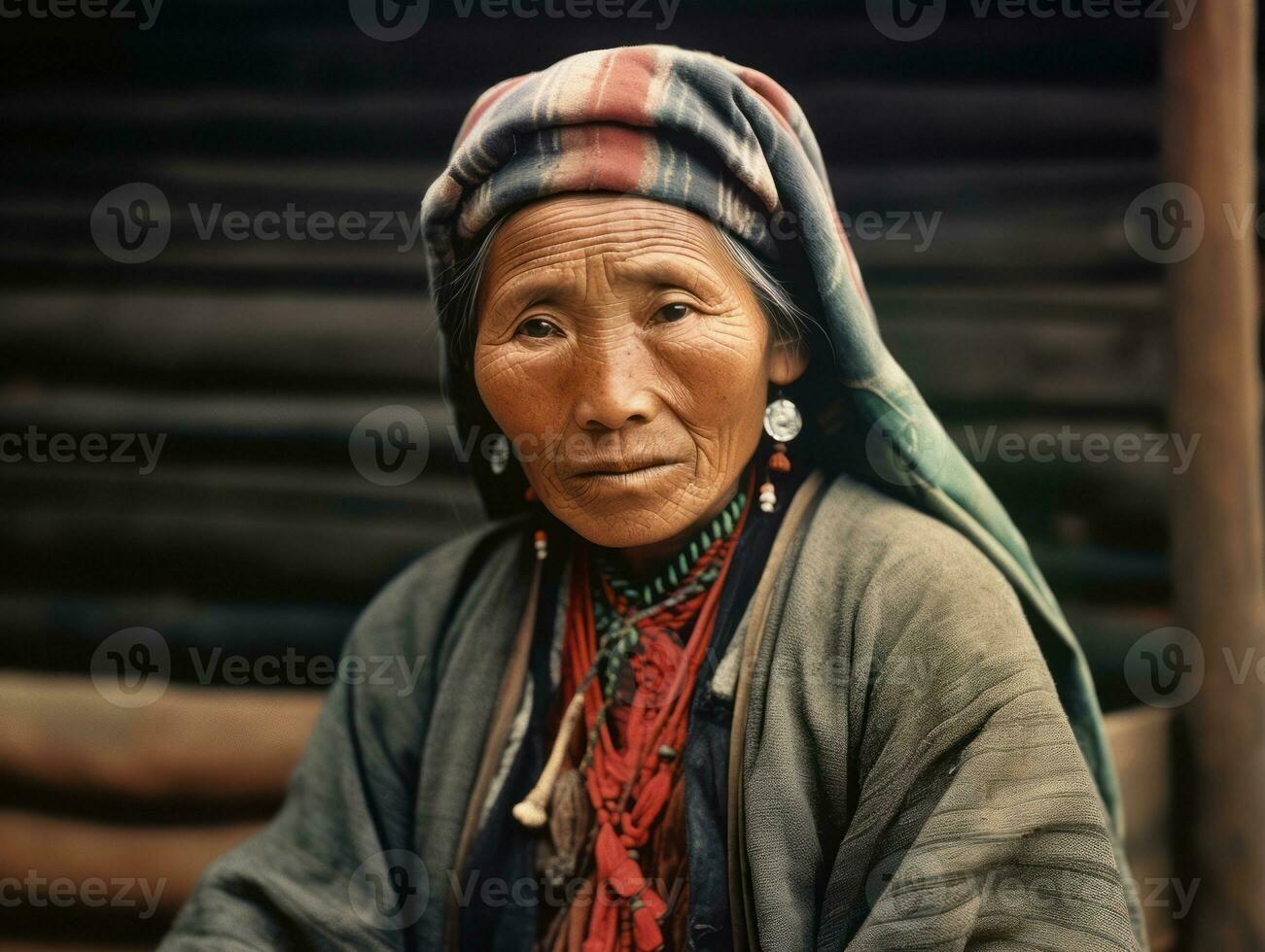 An old colored photograph of a asian woman from the early 1900s AI Generative photo