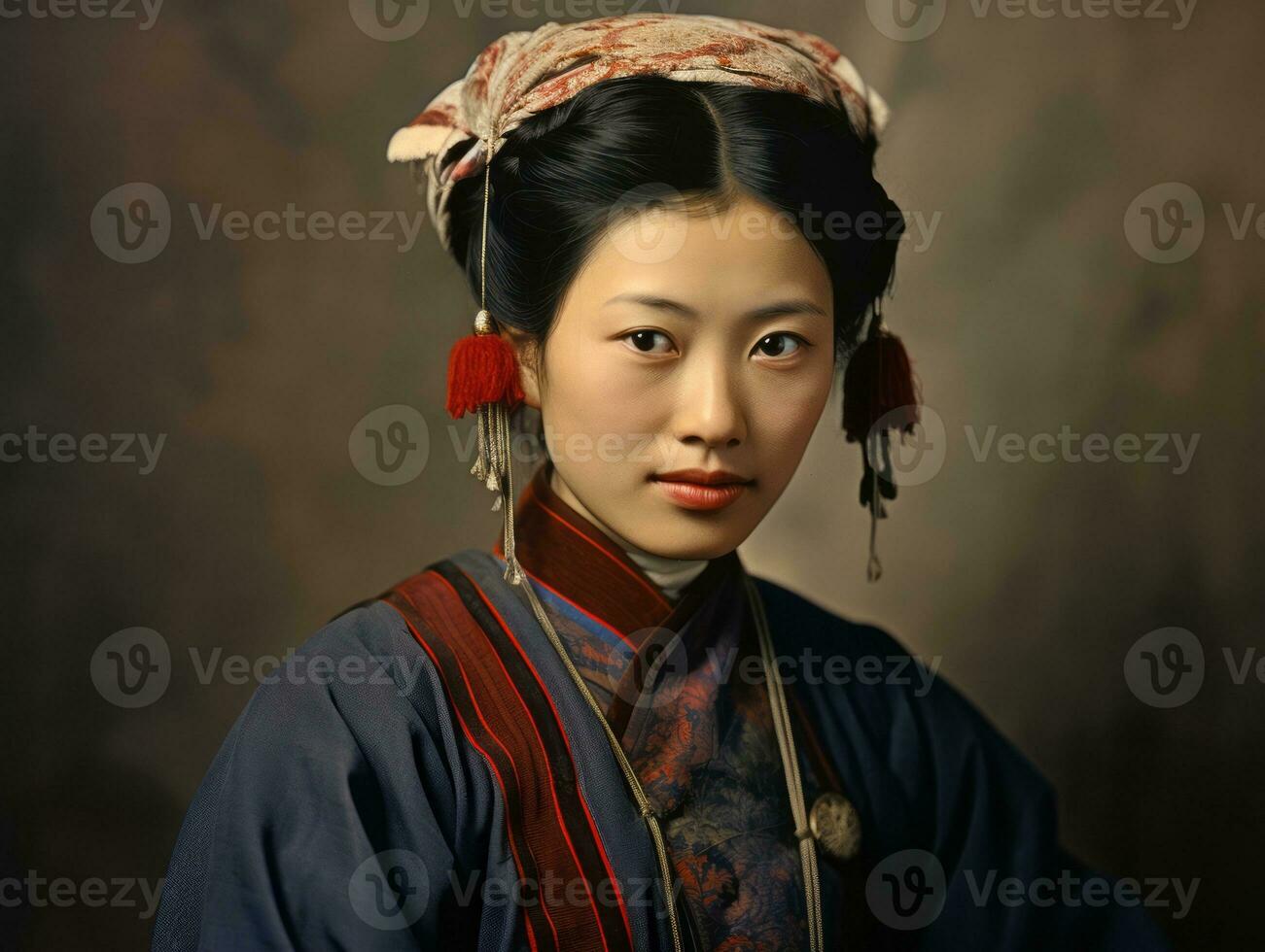 An old colored photograph of a asian woman from the early 1900s AI Generative photo