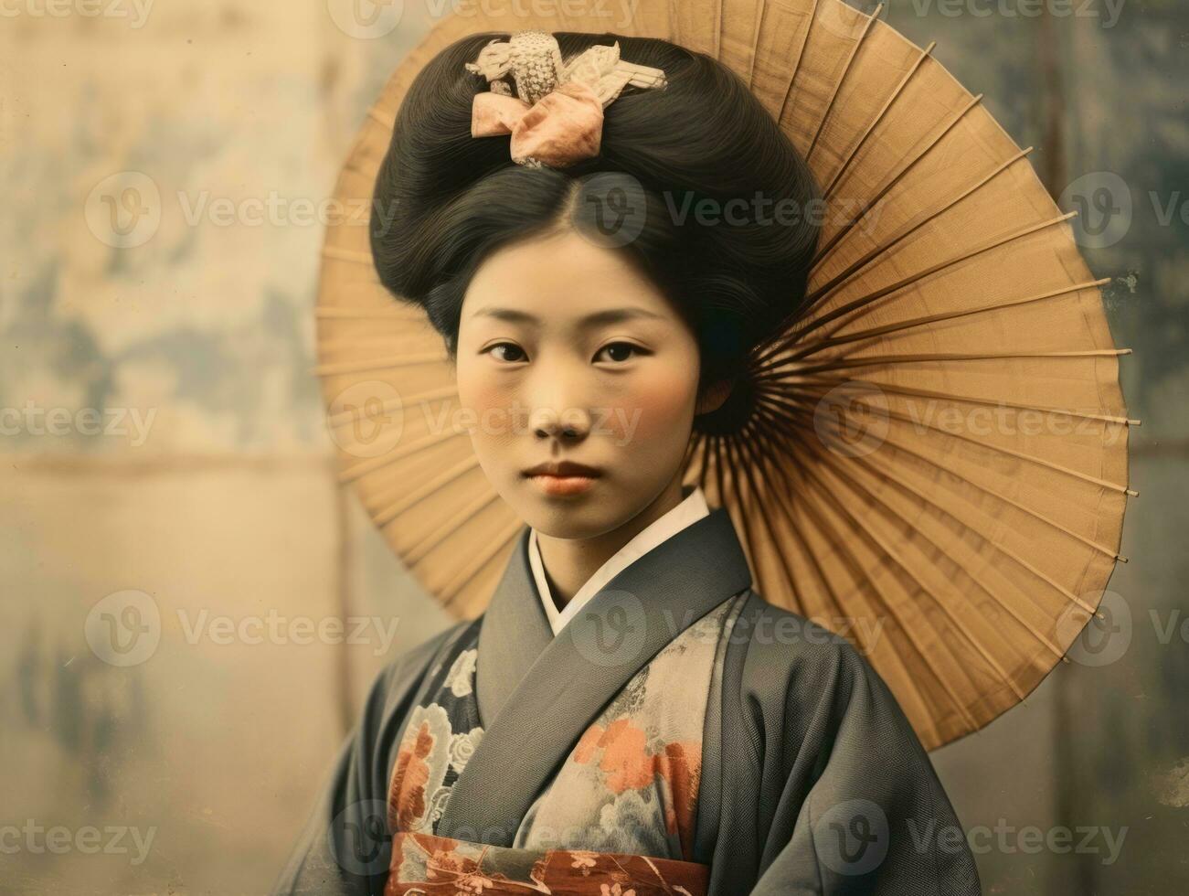 An old colored photograph of a asian woman from the early 1900s AI Generative photo