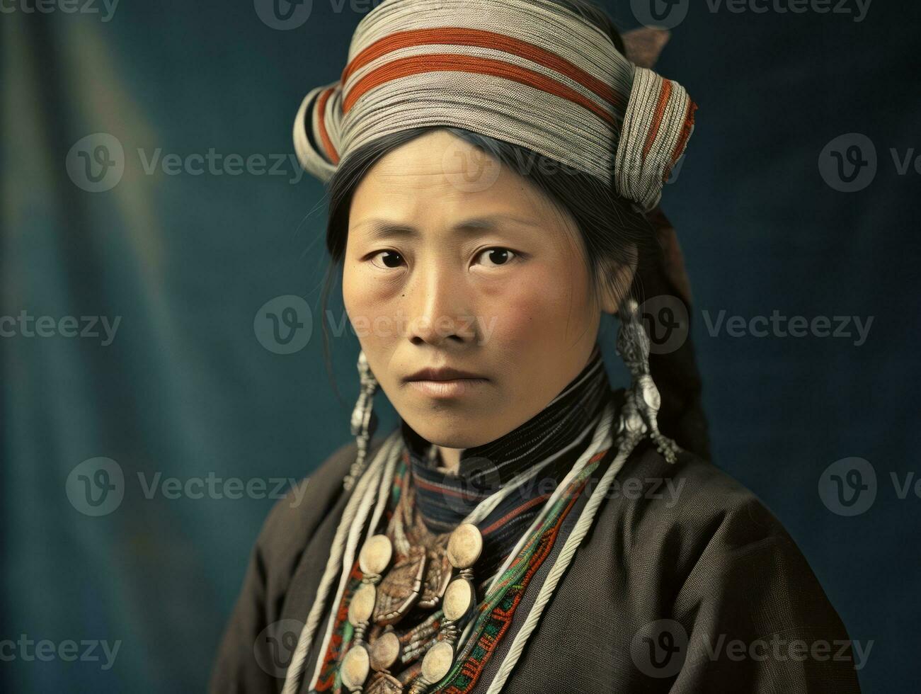 An old colored photograph of a asian woman from the early 1900s AI Generative photo