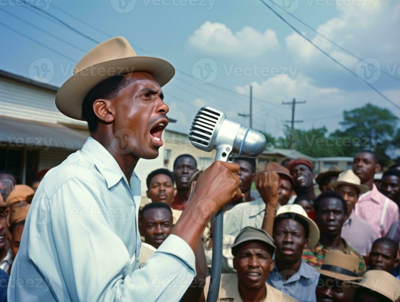 Historic colored photo of a man leading a protest AI Generative