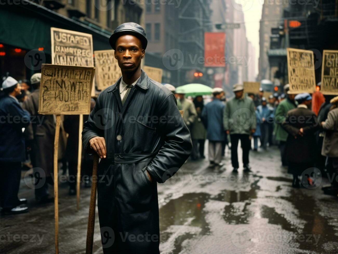 Historic colored photo of a man leading a protest AI Generative