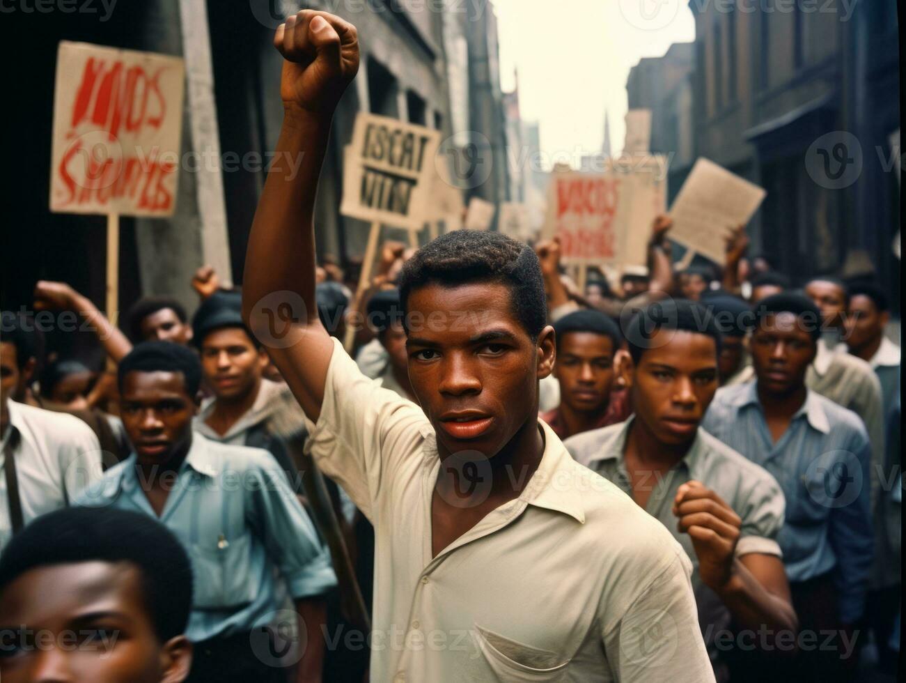 histórico de colores foto de un hombre líder un protesta ai generativo