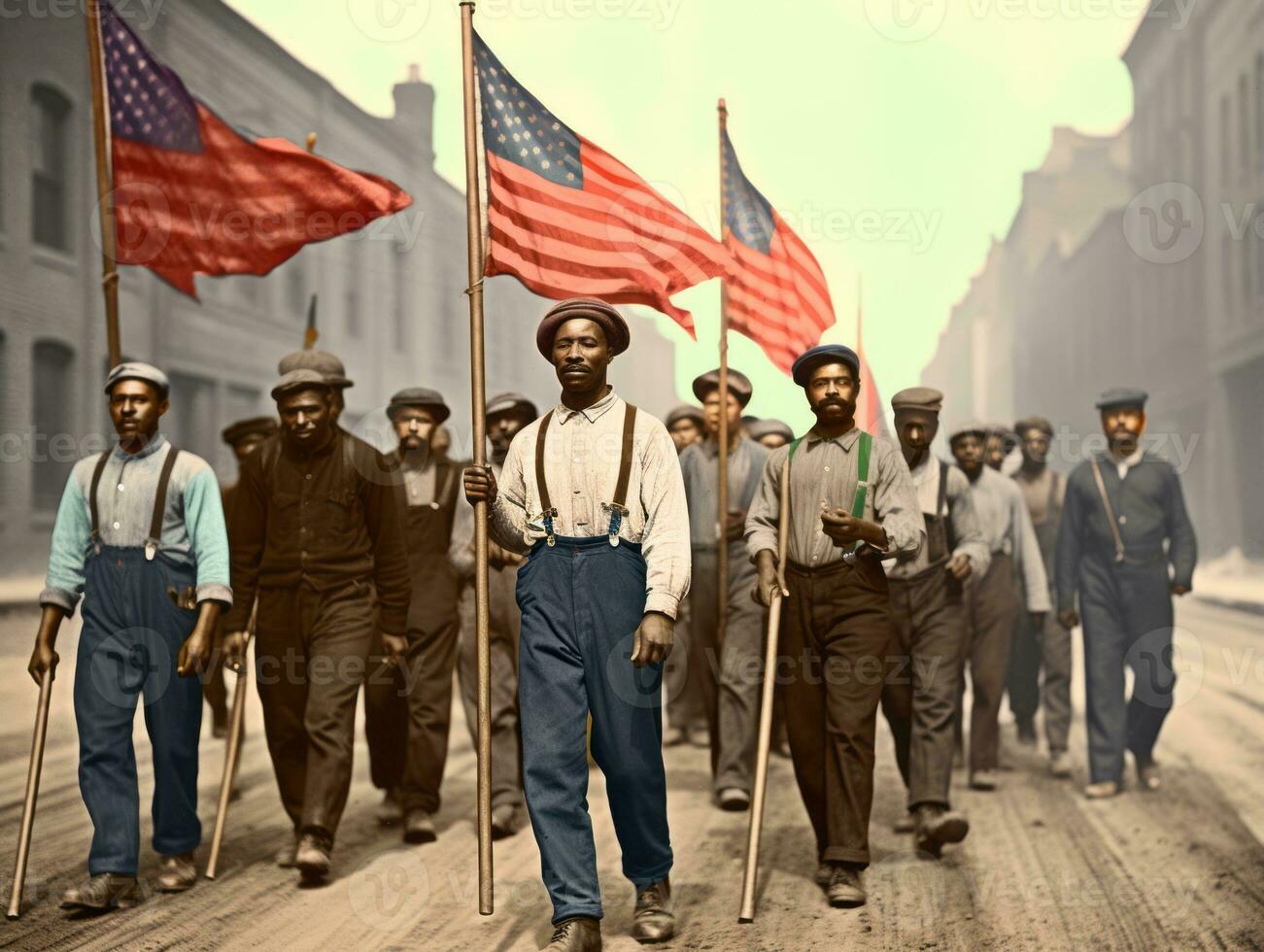 Historic colored photo of a man leading a protest AI Generative
