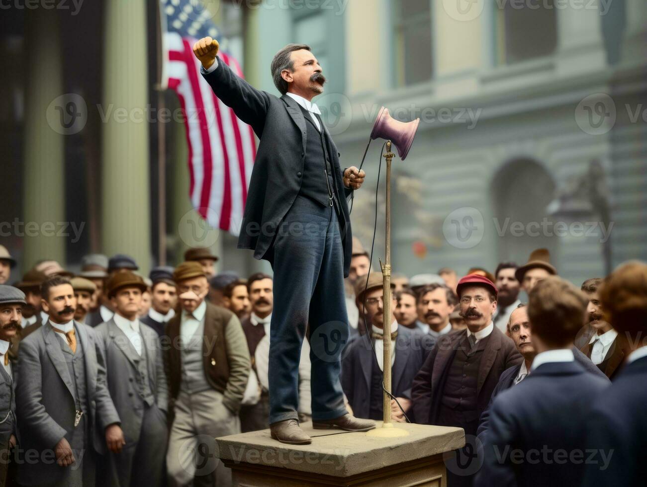 Historic colored photo of a man leading a protest AI Generative