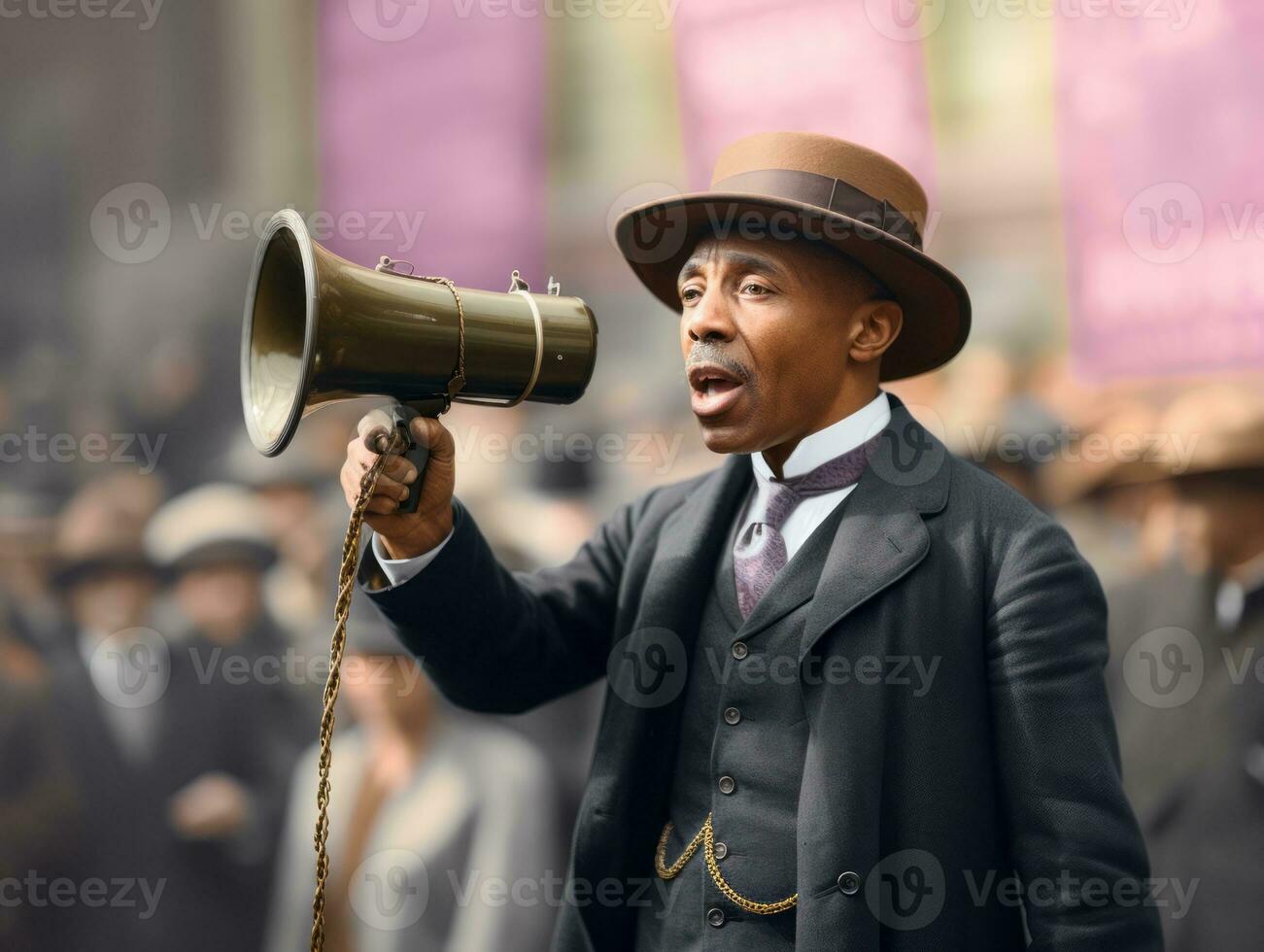 Historic colored photo of a man leading a protest AI Generative