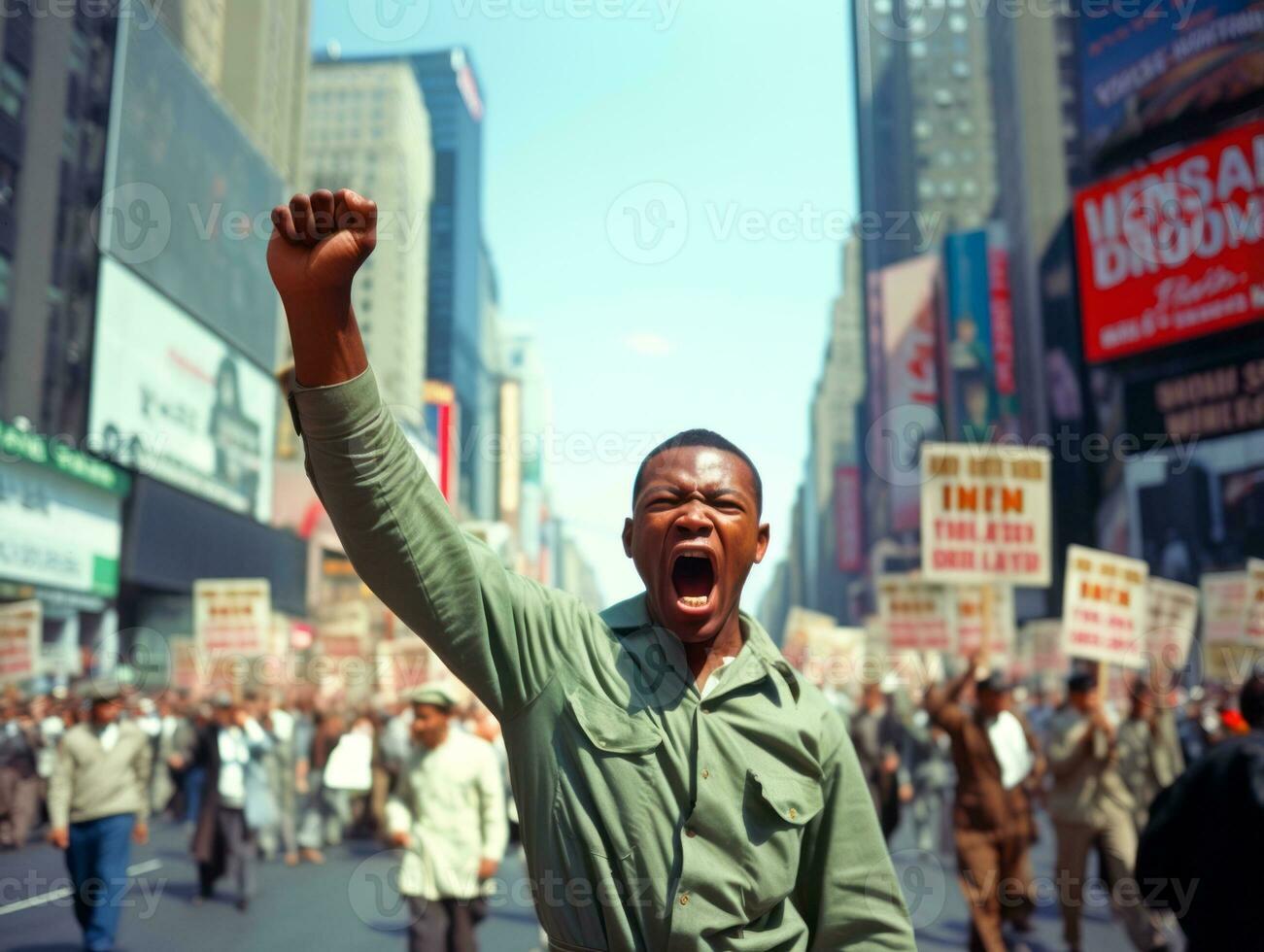 histórico de colores foto de un hombre líder un protesta ai generativo