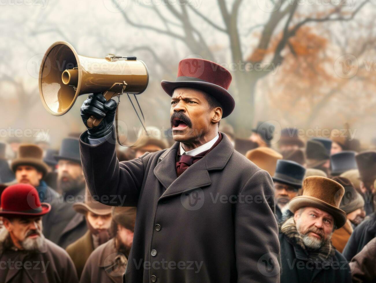 Historic colored photo of a man leading a protest AI Generative
