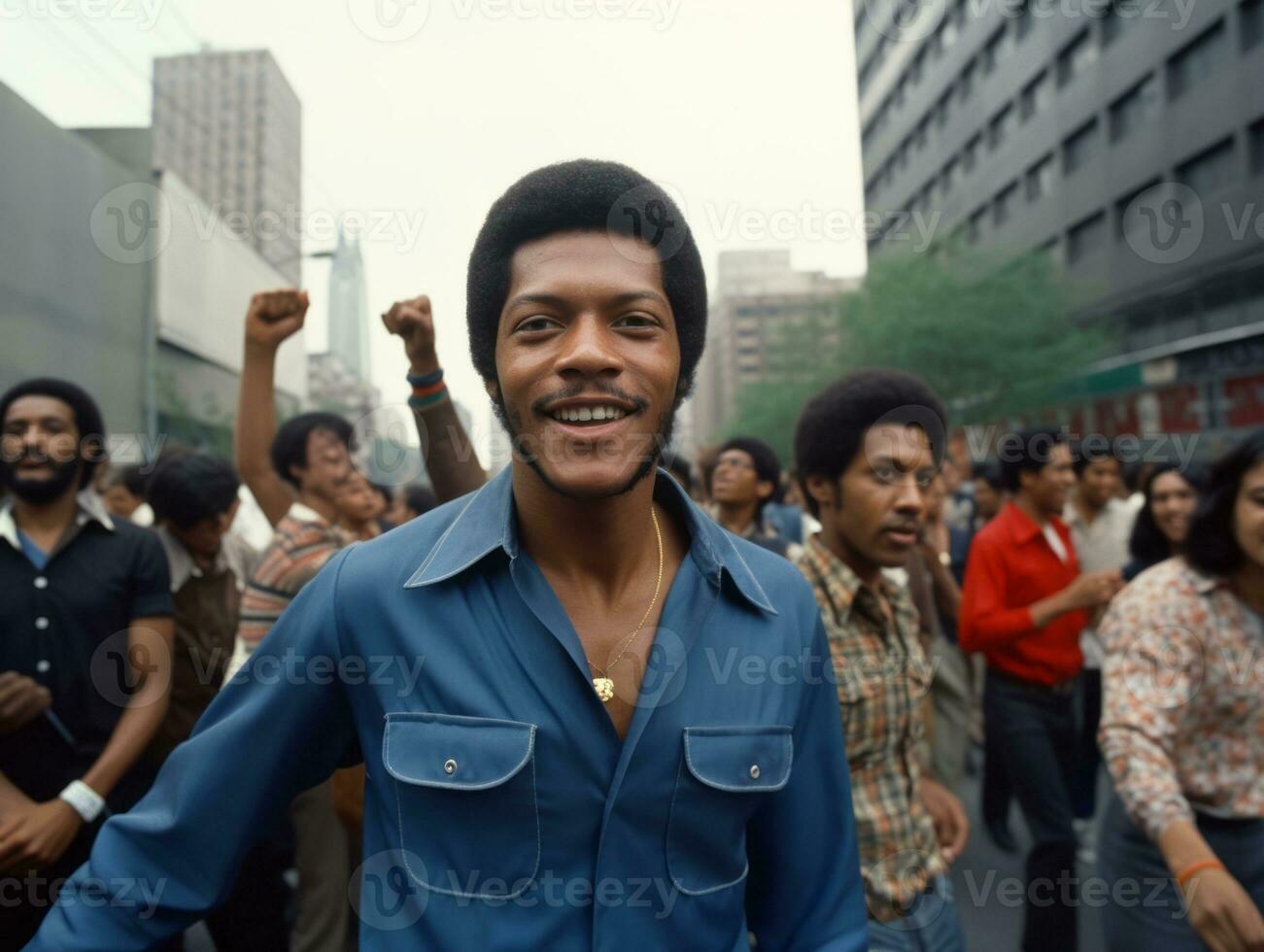 histórico de colores foto de un hombre líder un protesta ai generativo