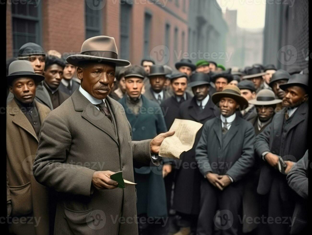 Historic colored photo of a man leading a protest AI Generative