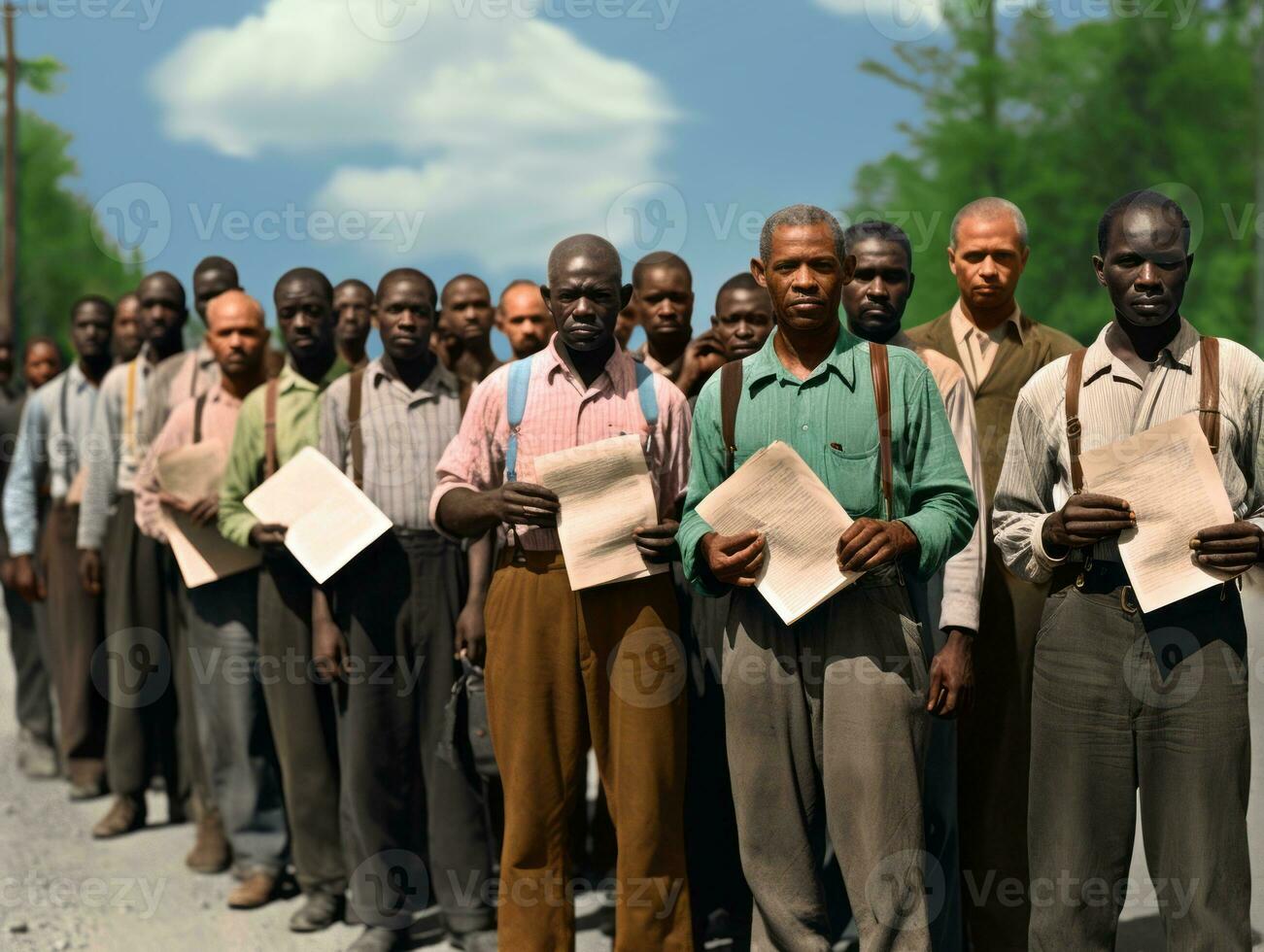 Historic colored photo of a man leading a protest AI Generative