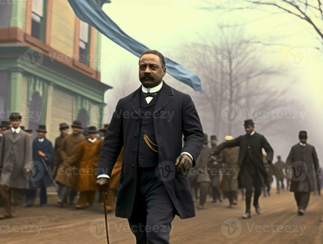 Historic colored photo of a man leading a protest AI Generative
