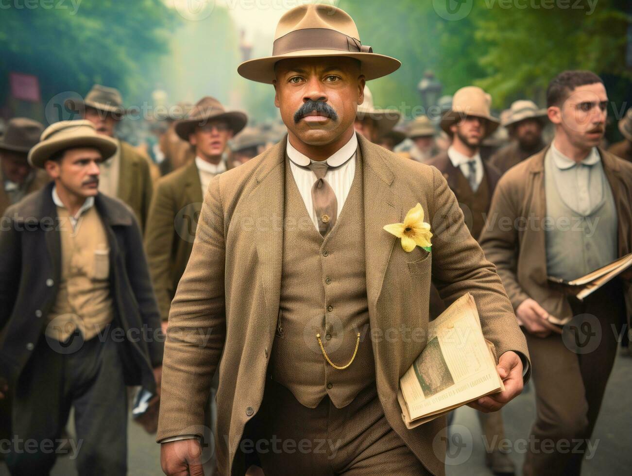 Historic colored photo of a man leading a protest AI Generative