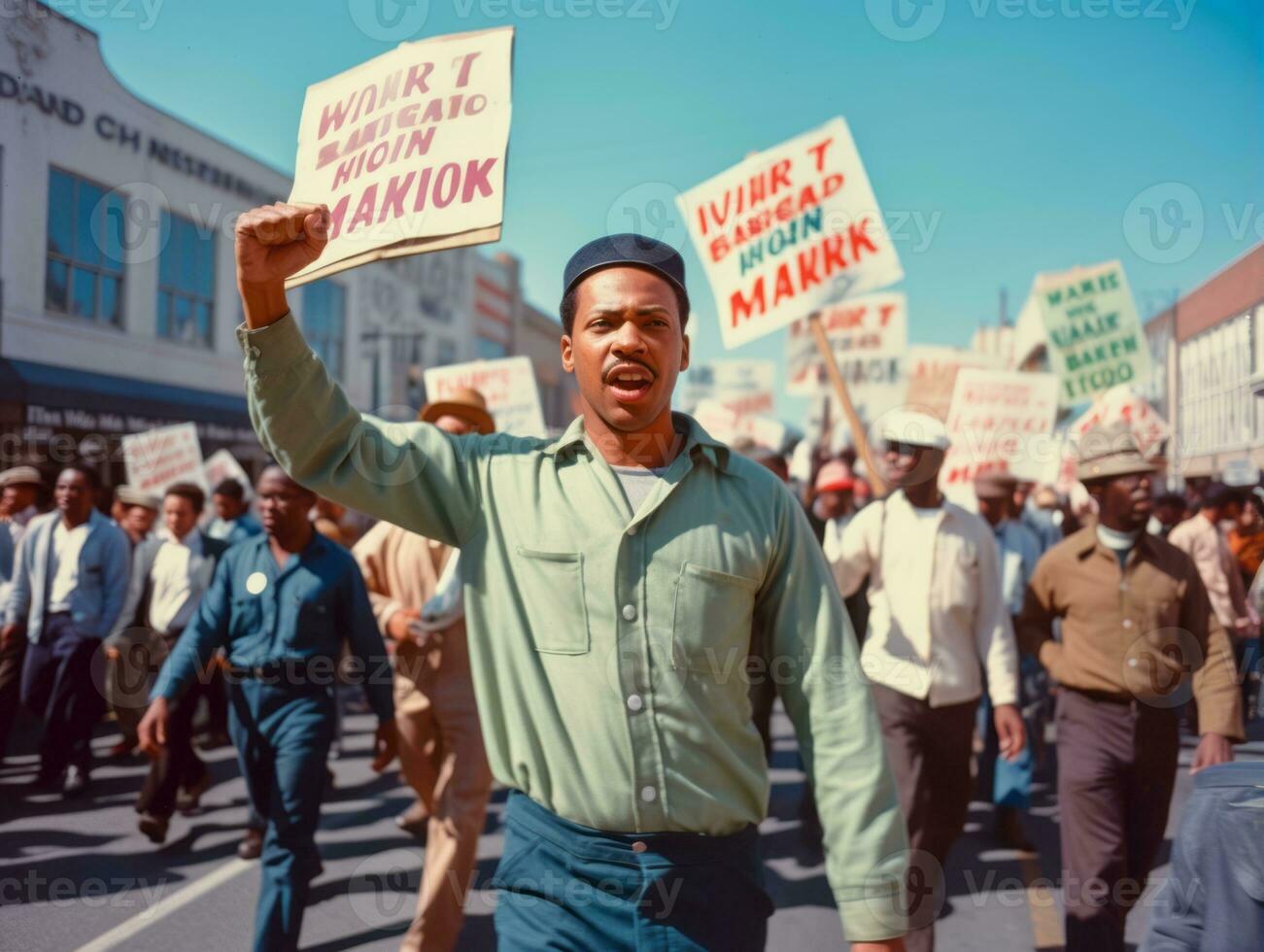 histórico de colores foto de un hombre líder un protesta ai generativo