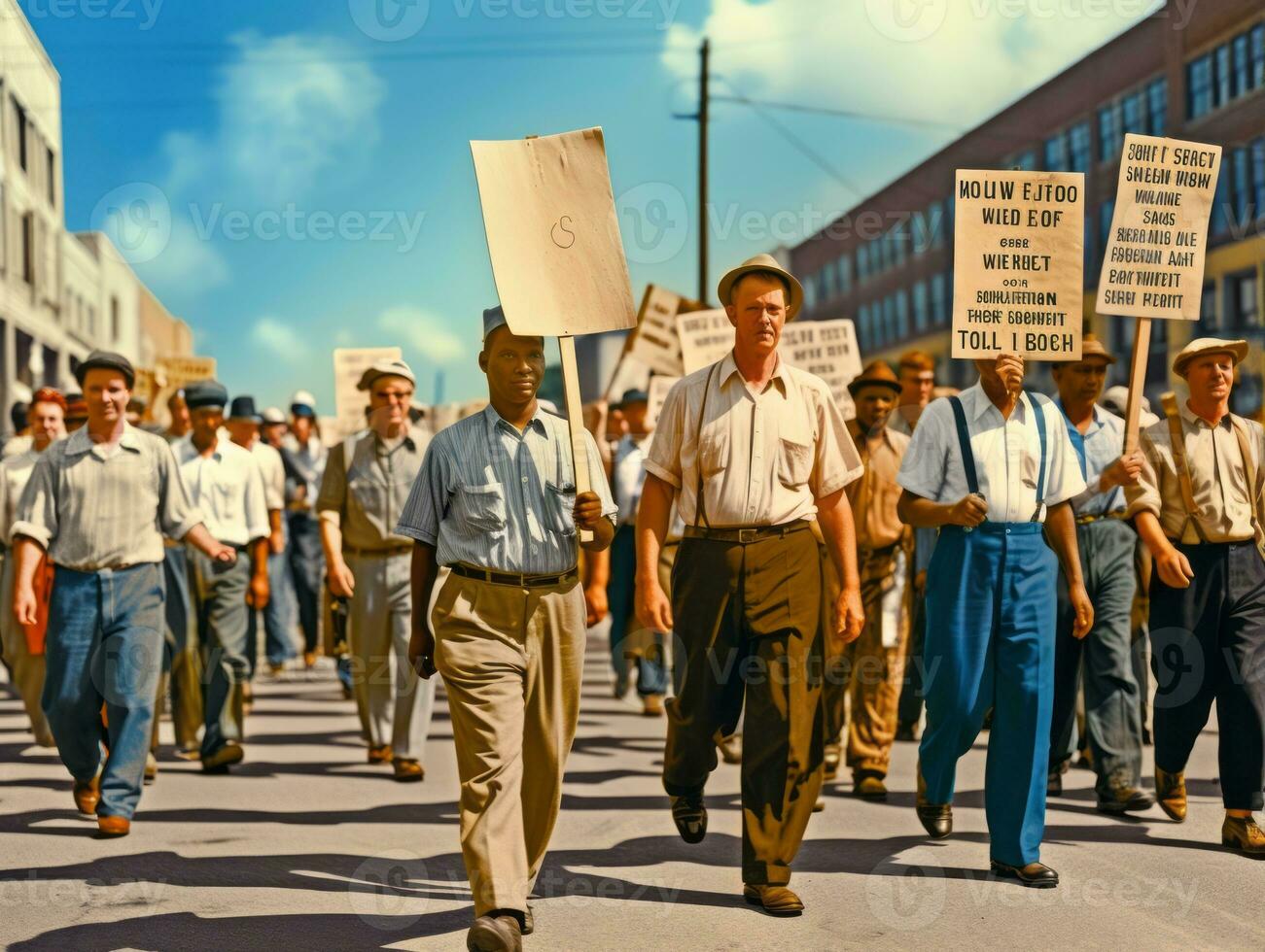 Historic colored photo of a man leading a protest AI Generative