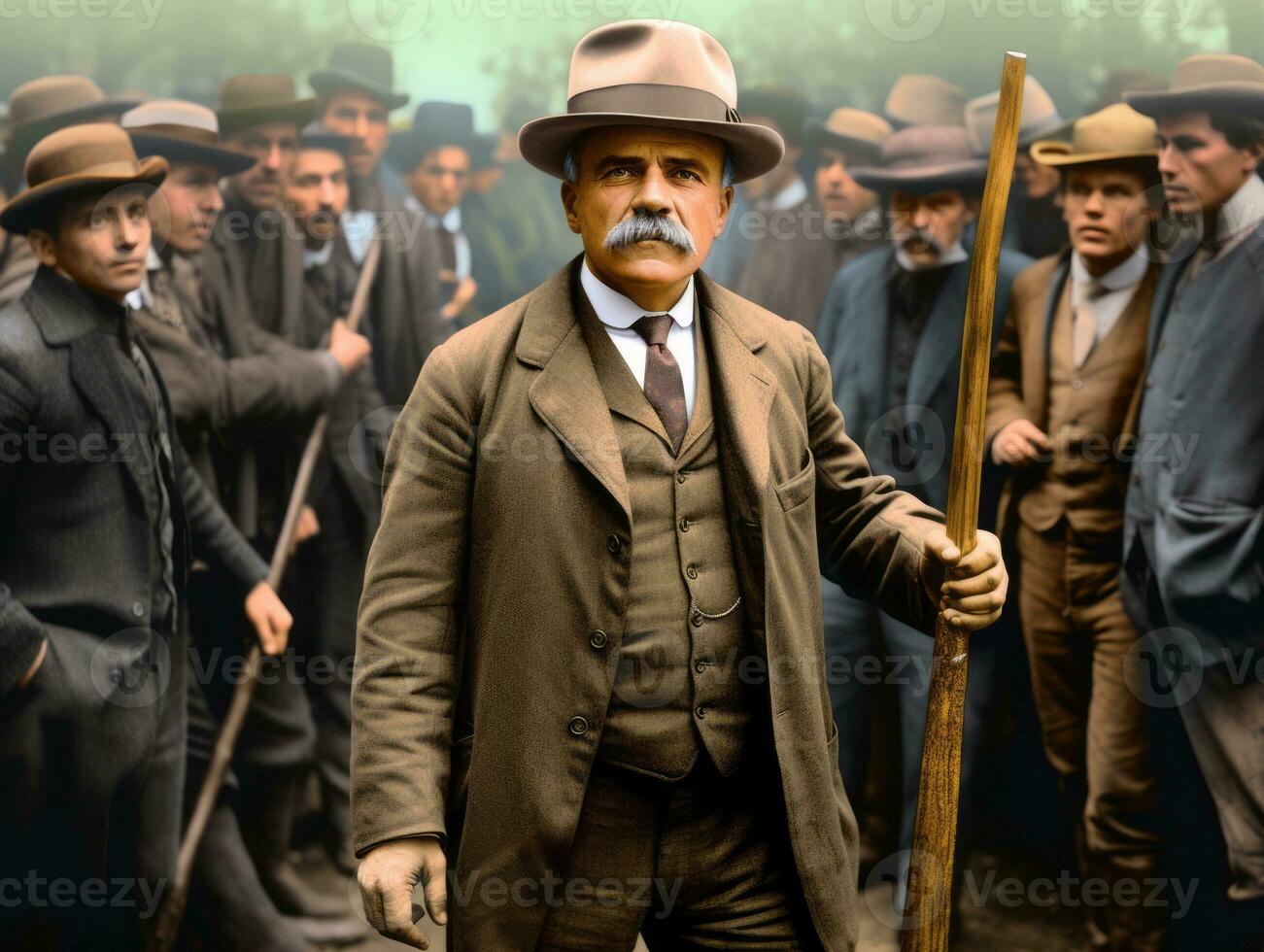 Historic colored photo of a man leading a protest AI Generative