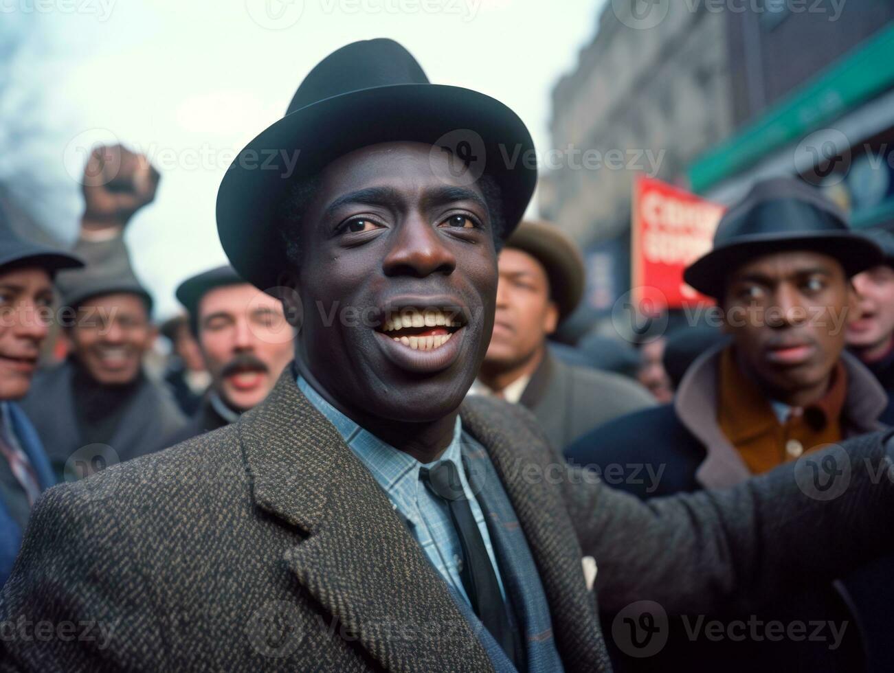 Historic colored photo of a man leading a protest AI Generative