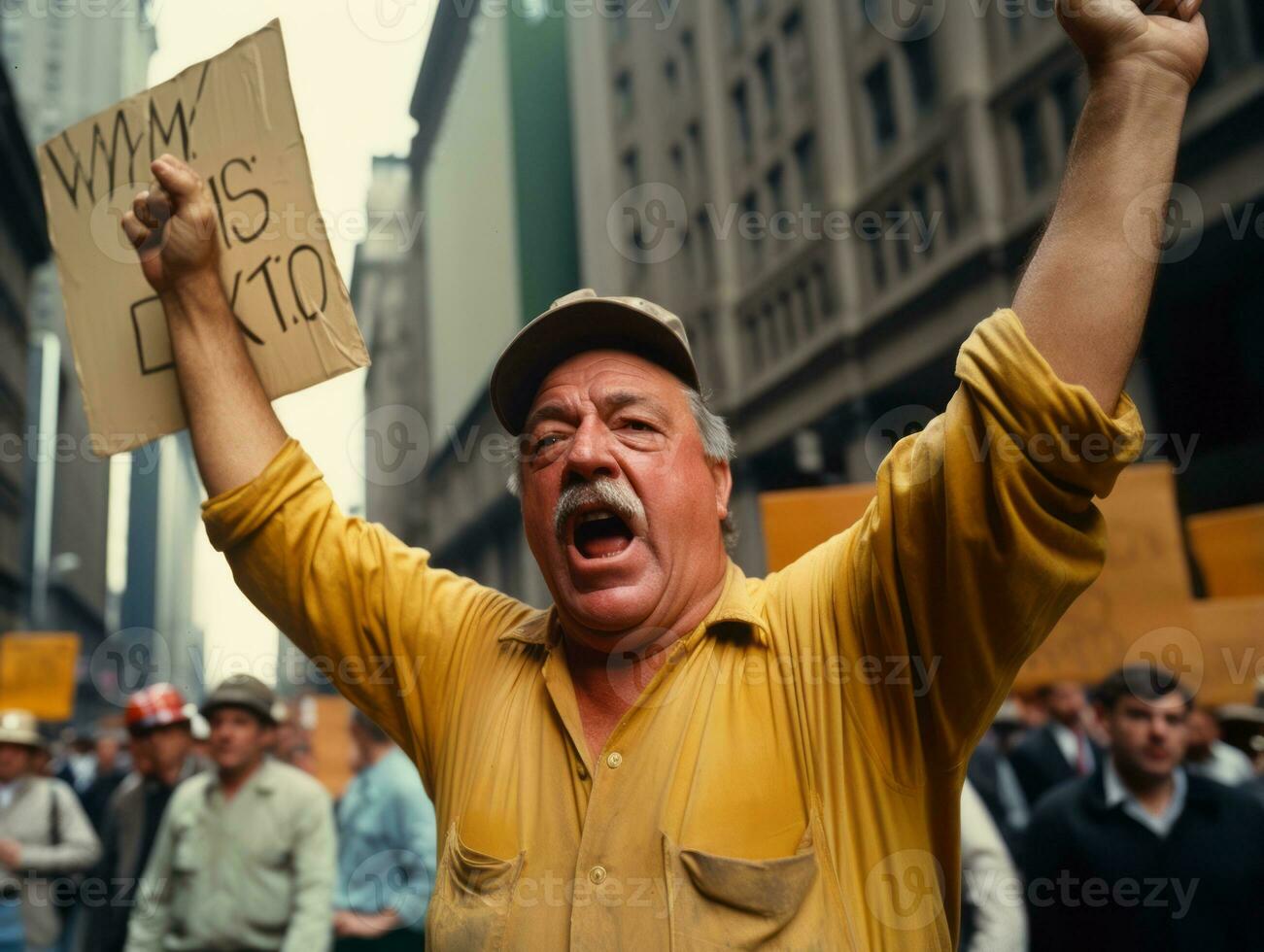 Historic colored photo of a man leading a protest AI Generative