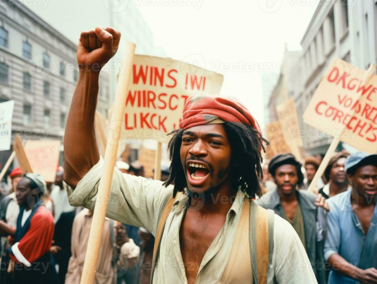 Historic colored photo of a man leading a protest AI Generative