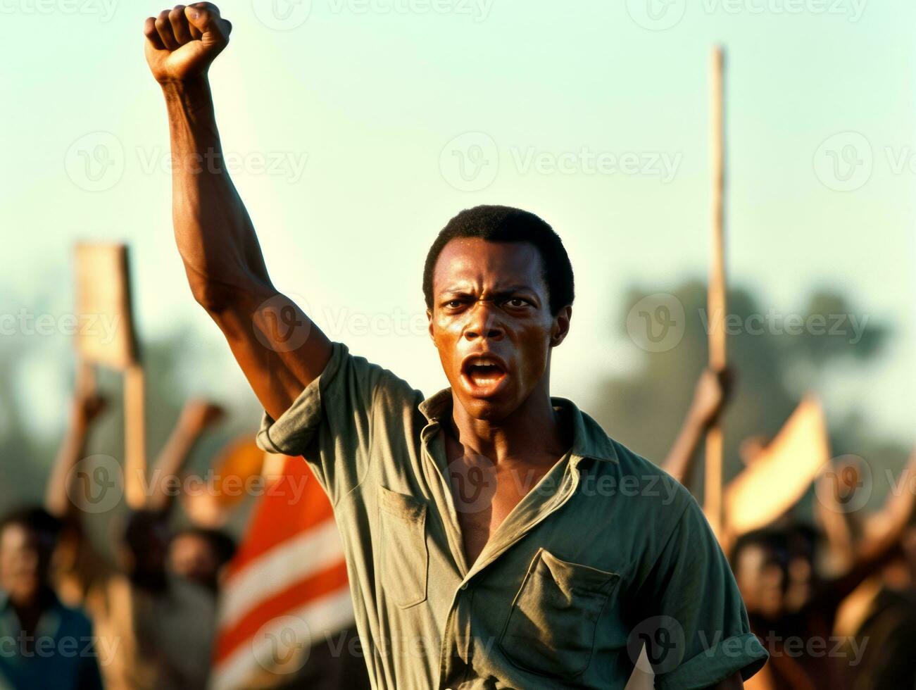 Historic colored photo of a man leading a protest AI Generative
