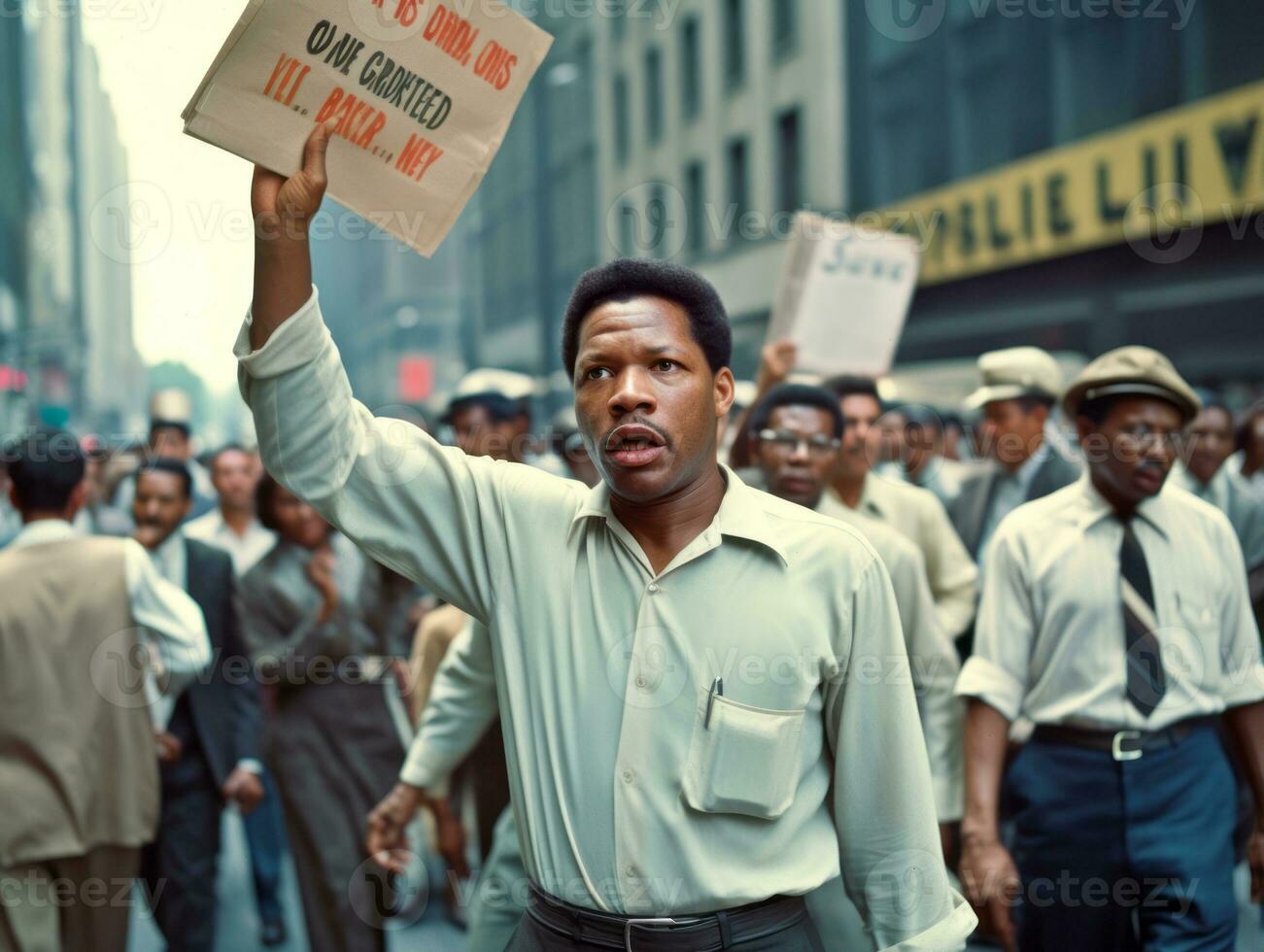 Historic colored photo of a man leading a protest AI Generative