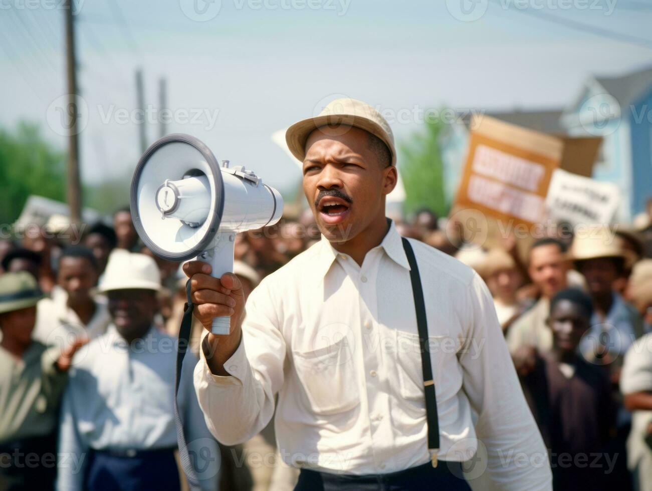 histórico de colores foto de un hombre líder un protesta ai generativo