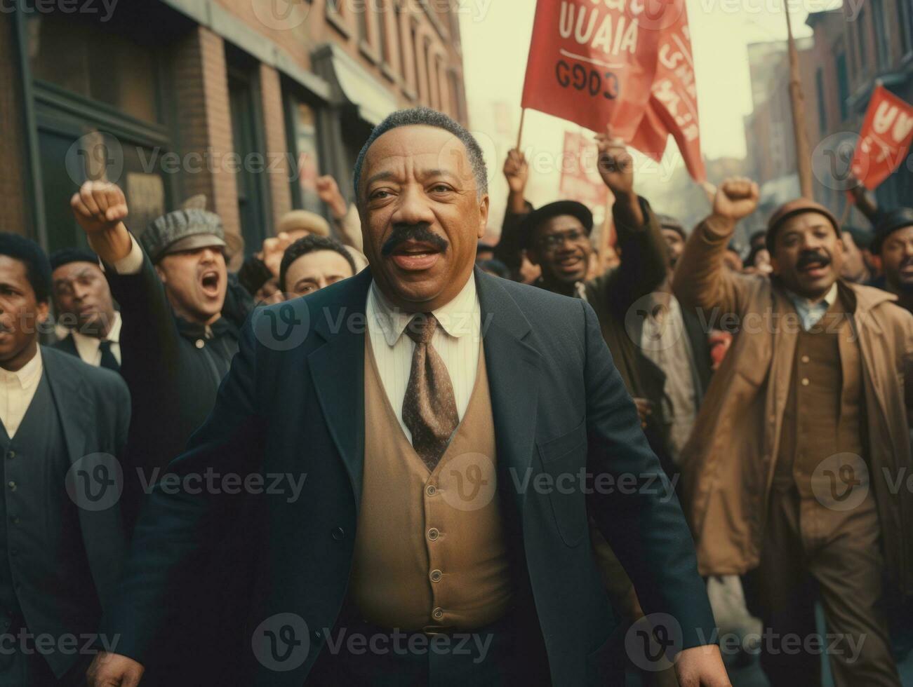 histórico de colores foto de un hombre líder un protesta ai generativo