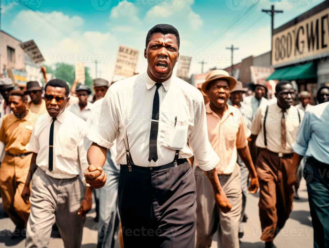 histórico de colores foto de un hombre líder un protesta ai generativo